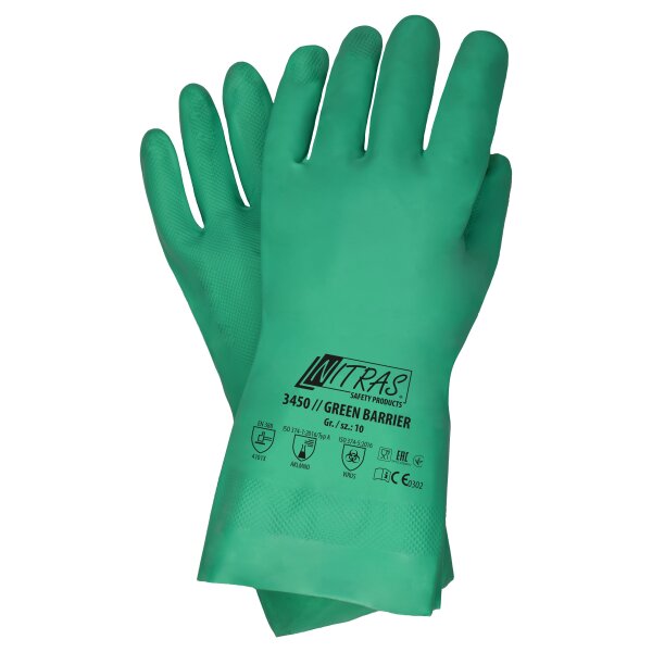 Nitras Green Barrier, grün, Länge 32 cm Chemikalienschutzhandschuhe, Nitril (3450)