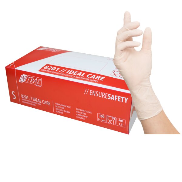 Nitras IDEAL CARE, Latex-Einmalhandschuhe, weiß  (8201)