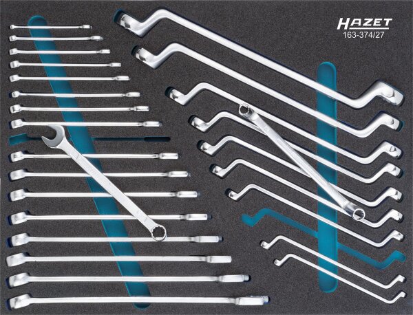 HAZET Schraubenschlüssel Satz 163-374/27 - Außen-Doppel-Sechskant Profil, Außen-Doppel-Sechskant-Tractionsprofil, Außen-Sechskant Profil - Anzahl Werkzeuge: 27