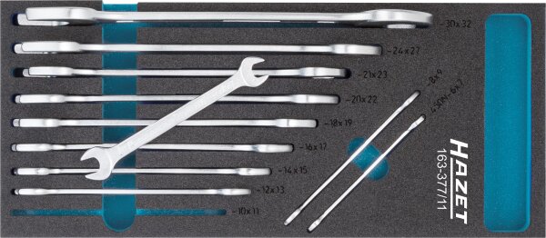 HAZET Doppel-Maulschlüssel Satz 163-377/11 - Außen-Sechskant Profil - 6?x?7 – 30?x?32 - Anzahl Werkzeuge: 11