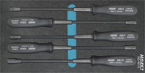 HAZET Flexibler Steckschlüssel Satz 163-461/5 - Außen-Sechskant Profil - 5 – 10 - Anzahl Werkzeuge: 5