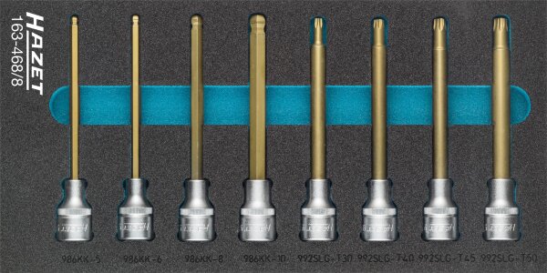 HAZET Schraubendreher-Steckschlüsseleinsatz Satz 163-468/8 - Vierkant12,5 mm (1/2 Zoll) - Innen-Sechskant Profil, Innen TORX® Profil - Anzahl Werkzeuge: 8