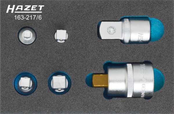 HAZET Adapter Satz 163-217/6 - Vierkant6,3 mm (1/4 Zoll), Vierkant10 mm (3/8 Zoll), Vierkant12,5 mm (1/2 Zoll), Vierkant20 mm (3/4 Zoll) - Vierkant 6,3 mm (1/4 Zoll), Vierkant 10 mm (3/8 Zoll), Vierkant 12,5 mm (1/2 Zoll), Vierkant 20 mm (3/4 Zoll) - Anza