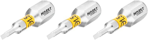 HAZET Bit 2208N-2/3 - Sechskant6,3 (1/4 Zoll) - Schlitz Profil - 0.4 x 1.5 mm - Anzahl Werkzeuge: 3