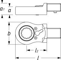 HAZET Einsteck-Ratschen-Ringschlüssel 6606D-16 - Einsteck-Vierkant 14 x 18 mm - Außen-Doppel-Sechskant Profil - 16 mm