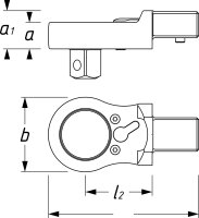 HAZET Einsteck-Umschaltknarre 6604-1 - Einsteck-Vierkant 14 x 18 mm - Vierkant 12,5 mm (1/2 Zoll)