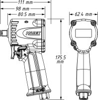 HAZET Schlagschrauber - extra kurz 9012M-1 - Lösemoment maximal: 1200 Nm - Vierkant 12,5 mm (1/2 Zoll) - Jumbo Hammer-Schlagwerk