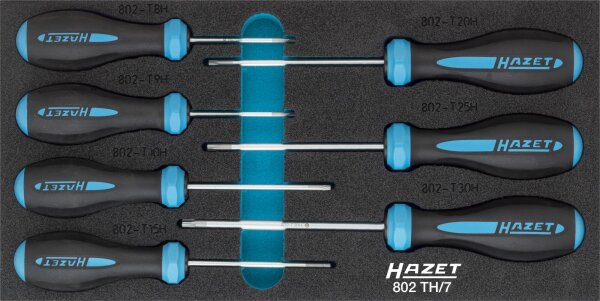 HAZET Schraubendreher Satz HEXAnamic® 802TH/7 - Tamper Resistant TORX® Profil - T8?H – T30?H - Anzahl Werkzeuge: 7