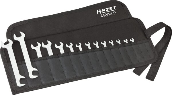 HAZET Doppel-Maulschlüssel Satz 440/14P - Außen-Sechskant Profil - 3.2 – 14 - Anzahl Werkzeuge: 14