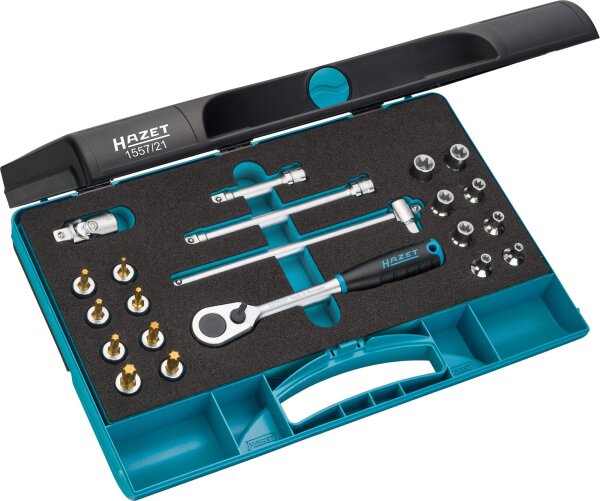 HAZET Werkzeug Satz TORX® 1557/21 - Vierkant10 mm (3/8 Zoll) - Außen TORX® Profil, Innen TORX® Profil - Anzahl Werkzeuge: 21