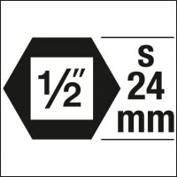 HAZET Schlag-, Maschinenschrauber Schraubendreher-Steckschlüsseleinsatz 990S-14 - Vierkant12,5 mm (1/2 Zoll), Außen-Sechskant 24 mm - Innen Vielzahn Profil XZN - M14