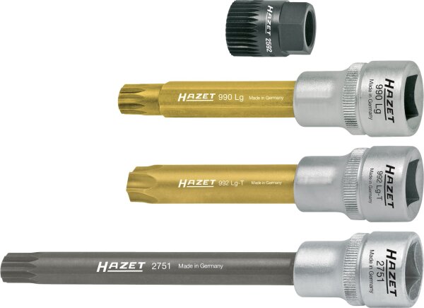 HAZET Keil(rippen)riemenscheibe-Werkzeug 4641/4 - Vierkant12,5 mm (1/2 Zoll) - Innen Vielzahn Profil XZN, Innen TORX® Profil - Anzahl Werkzeuge: 4