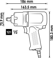 VIGOR Schlagschrauber - V3653 - Lösemoment maximal: 1890 Nm - Vierkant 12,5 mm (1/2 Zoll) - 186 mm - Hochleistungs-Doppelhammer-Schlagwerk