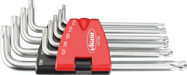 VIGOR TORX® Winkelschraubendreher Satz - V4708 - Innen TORX® Profil - T10 · T15 · T20 · T25 · T27 · T30 · T40 · T45 · T50 - Anzahl Werkzeuge: 9