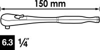 VIGOR Feinzahn-Umschaltknarre - Standard - V4944-S - Vierkant 6,3 mm (1/4 Zoll) - 150 mm