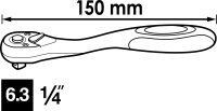 VIGOR Feinzahn-Umschaltknarre - V6014 - Vierkant 6,3 mm (1/4 Zoll) - 150 mm