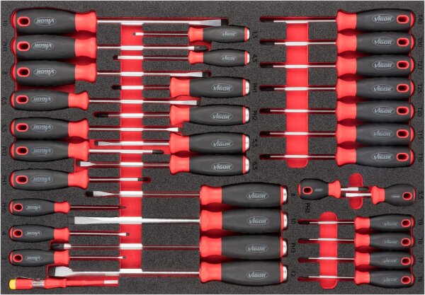 VIGOR Schraubendreher Satz - V6813 - 0,5 x 3 – 1,6 x 10 · PH0 – PH3 · T6 – T40 - Anzahl Werkzeuge: 34