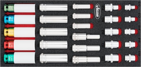 VIGOR Steckschlüssel Satz - V7323 - 10 – 22 · E10 – E22 - Anzahl Werkzeuge: 26