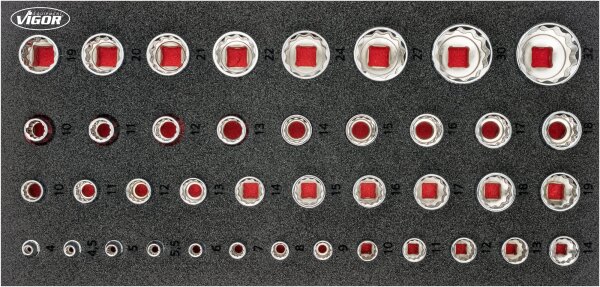 VIGOR Doppelsechskant-Steckschlüssel Satz - V7520 - Anzahl Werkzeuge: 42