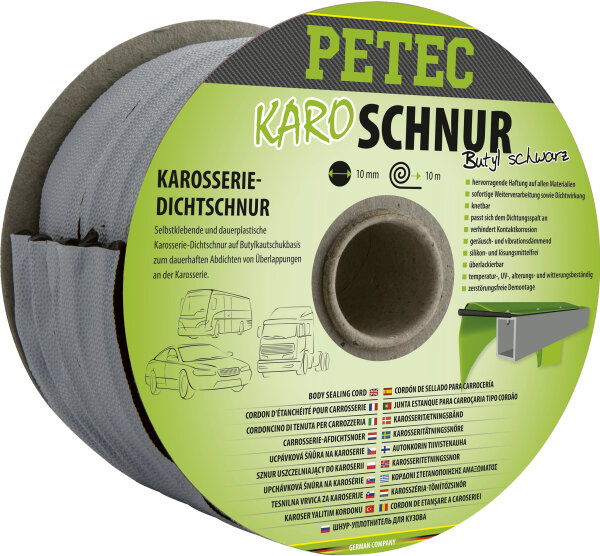 PETEC Karo - Schnur Karosseriedichtschnur Buthyl Rund Schwarz 10 Mm X 10 M (87510)