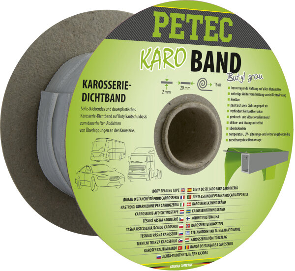 PETEC Karo - Band Karosseriedichtband Buthyl 20 Mm X 2 Mm X 16 M, Verschiedene Farben (8752)