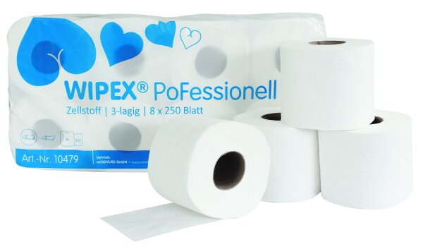 Nordvlies WIPEX PoFessionell Toilettenpapier 3-lagig hochweiß 8 Rollen á 250 Blatt 10479