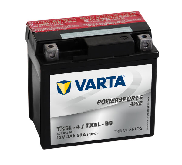 VARTA Powersports AGM  TX5L-4
TX5L-BS 12V 4Ah 80A EN (504012008I314)