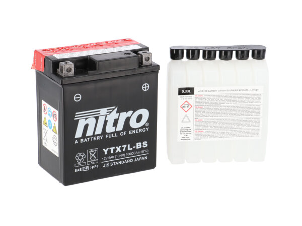 Nitro Motorradbatterie YTX7L-BS -N- mit Säurepack AGM