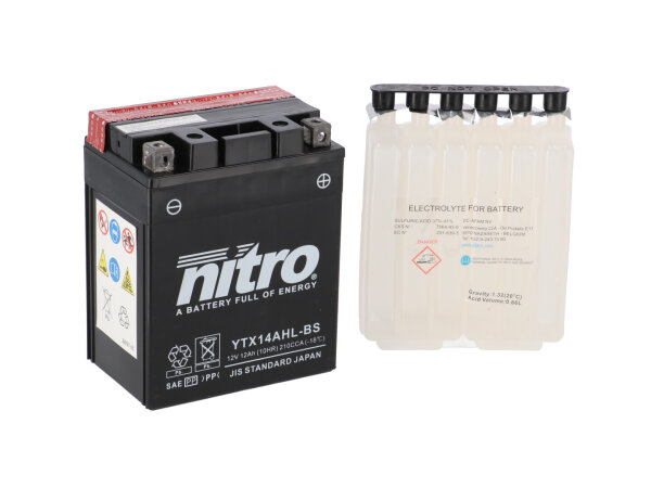Nitro Motorradbatterie YTX14AHL-BS -N- mit Säurepack AGM