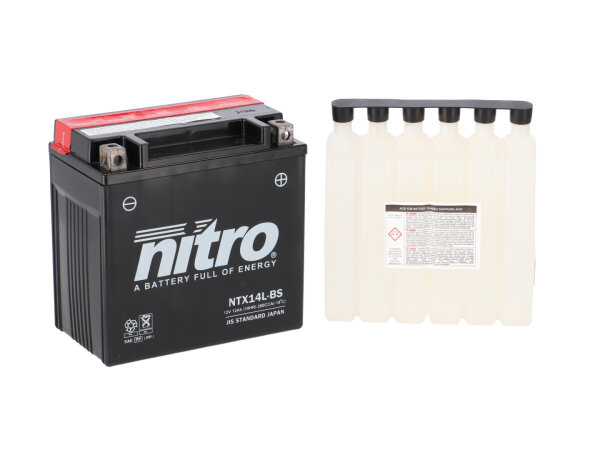 Nitro Motorradbatterie YTX14L-BS -N- mit Säurepack AGM