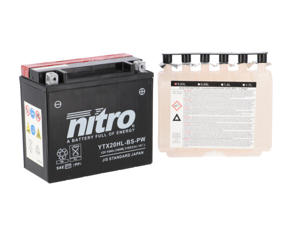 Nitro Motorradbatterie YTX20HL-BS-PW -N- mit Säurepack AGM