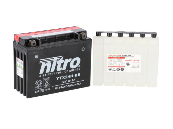 Nitro Motorradbatterie YTX24H-BS -N- mit Säurepack AGM