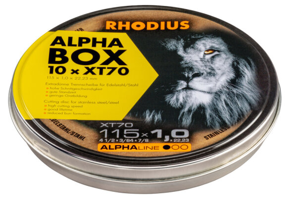 RHODIUS Extradünne Trennscheibe XT70 115 x 1,0 x 22,23 mm (Box 10 Stück) 208225
