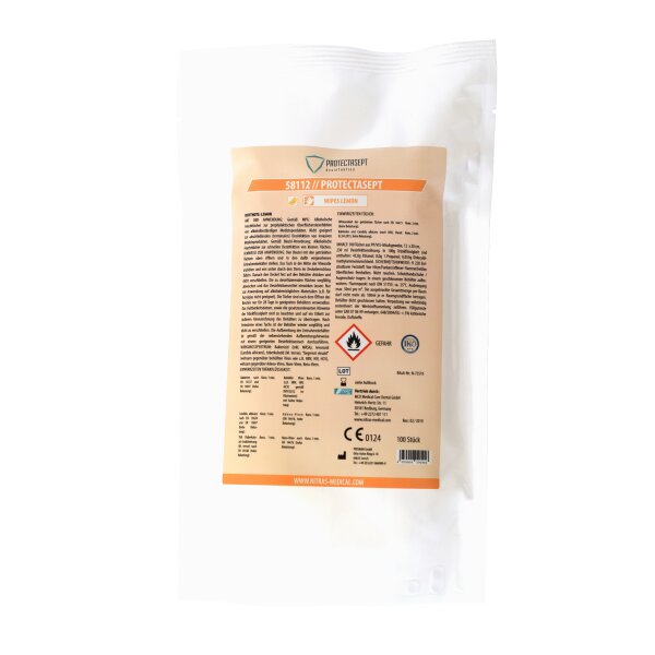 NITRAS PROTECTASEPT, Desinfektionstücher, Duftnote: Lemon, Refillbeutel à 100 Stück 58112