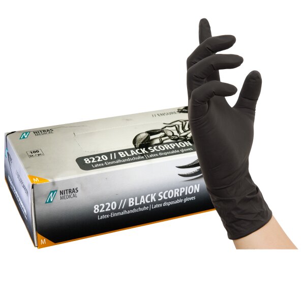 NITRAS BLACK SCORPION, Latex-Einmalhandschuh, schwarz, Box à 100 Stück 8220
