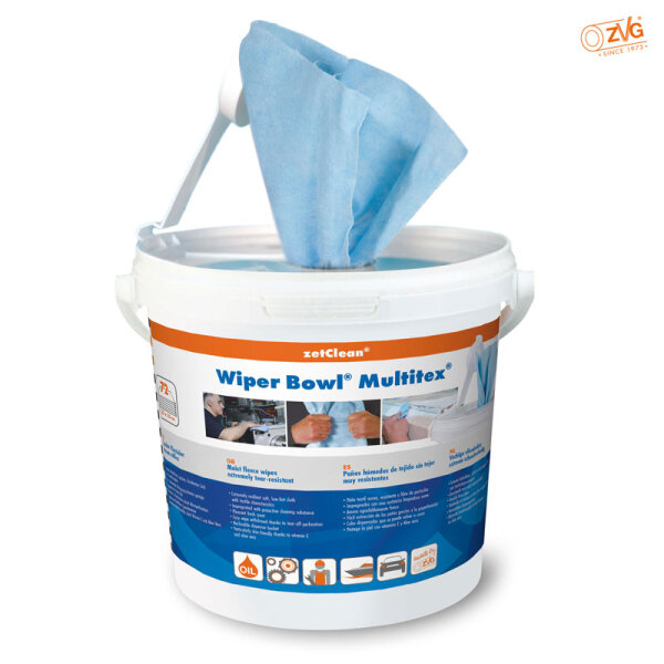 ZVG zetClean® – Wiper Bowl® Multitex® feuchte Reinigungstücher im Spendereimer 72 Stück extrem reißfest 25x25 cm  (50132-000)