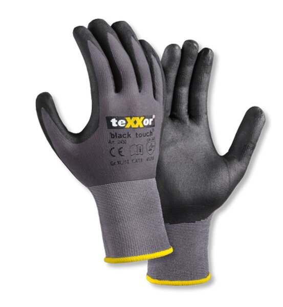 teXXor® Nylon-Strickhandschuhe black touch grau/schwarz Gr. 6 (Art Nr 2450)