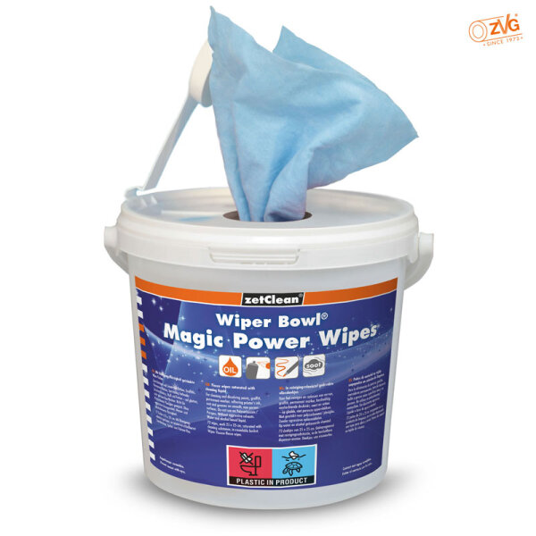 ZVG zetClean® – Wiper Bowl® Magic Power Wipes feuchte Reinigungstücher im Spendereimer ohne aggressive Lösungsmittel, 25x25 cm (50134-000)