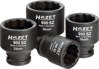 HAZET Antriebs-, Gelenk-, Achswellen-Satz 900SZ/4 - Vierkant12,5 mm (1/2 Zoll) - Außen-Doppel-Sechskant-Tractionsprofil - 24 – 36 - Anzahl Werkzeuge: 4